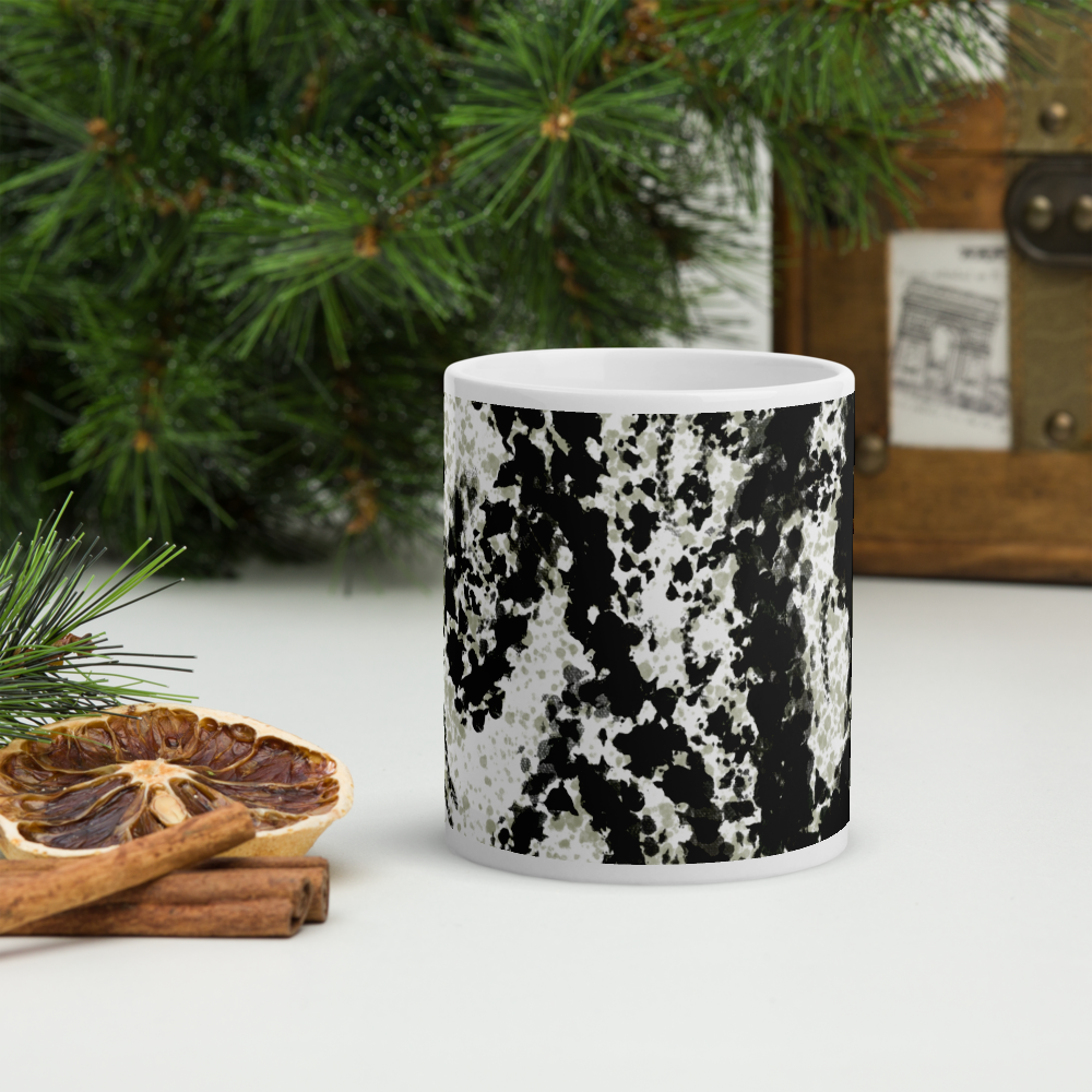 White Glossy Mug, Marble Print, Home
