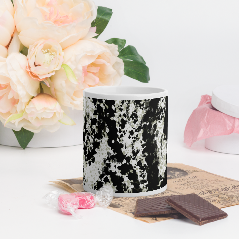 White Glossy Mug, Marble Print, Home