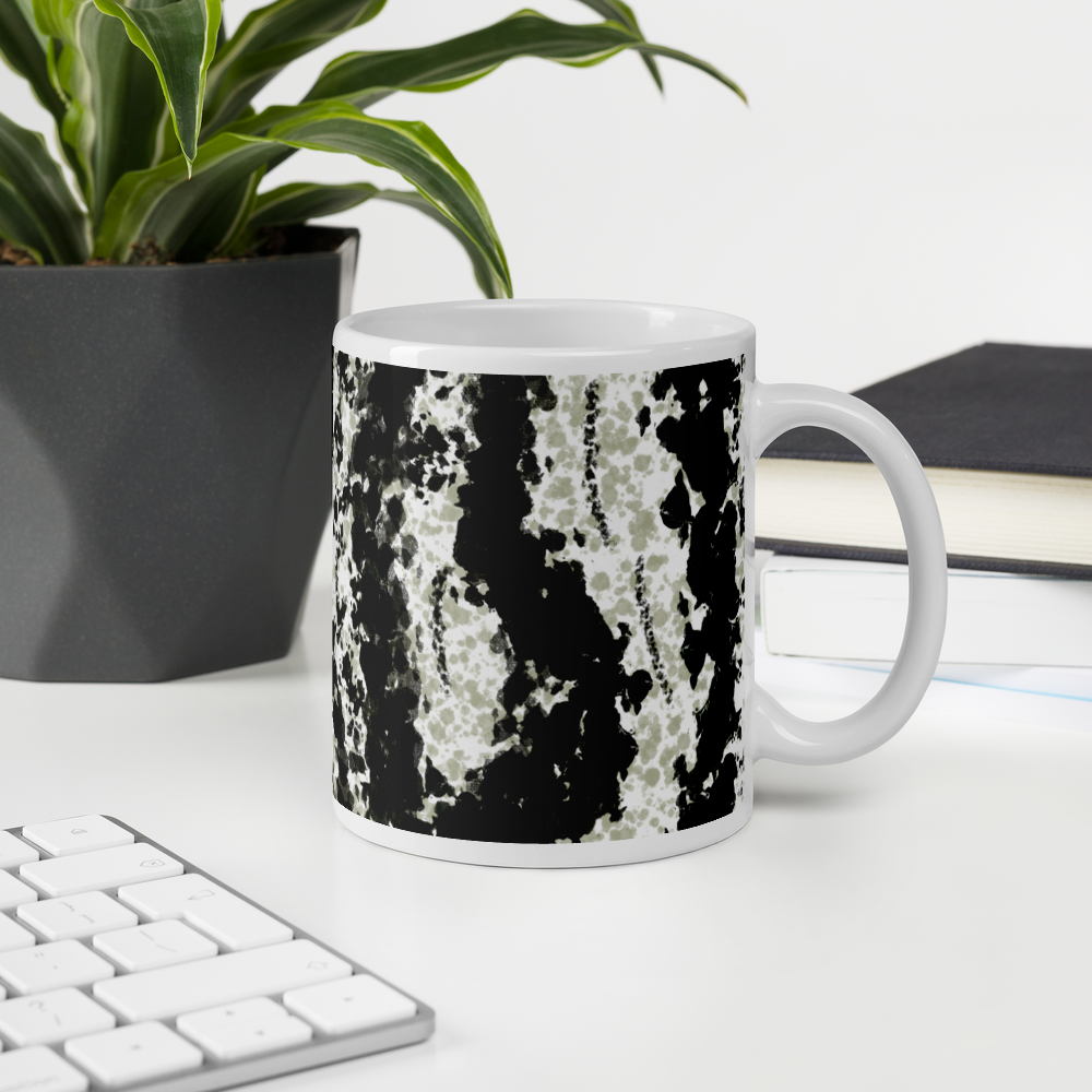 White Glossy Mug, Marble Print, Home