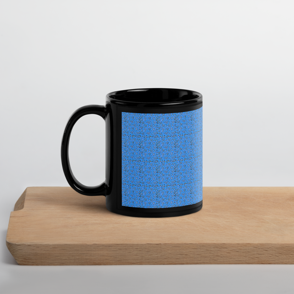 Black Glossy Mug, Blue Pattern Print, Home