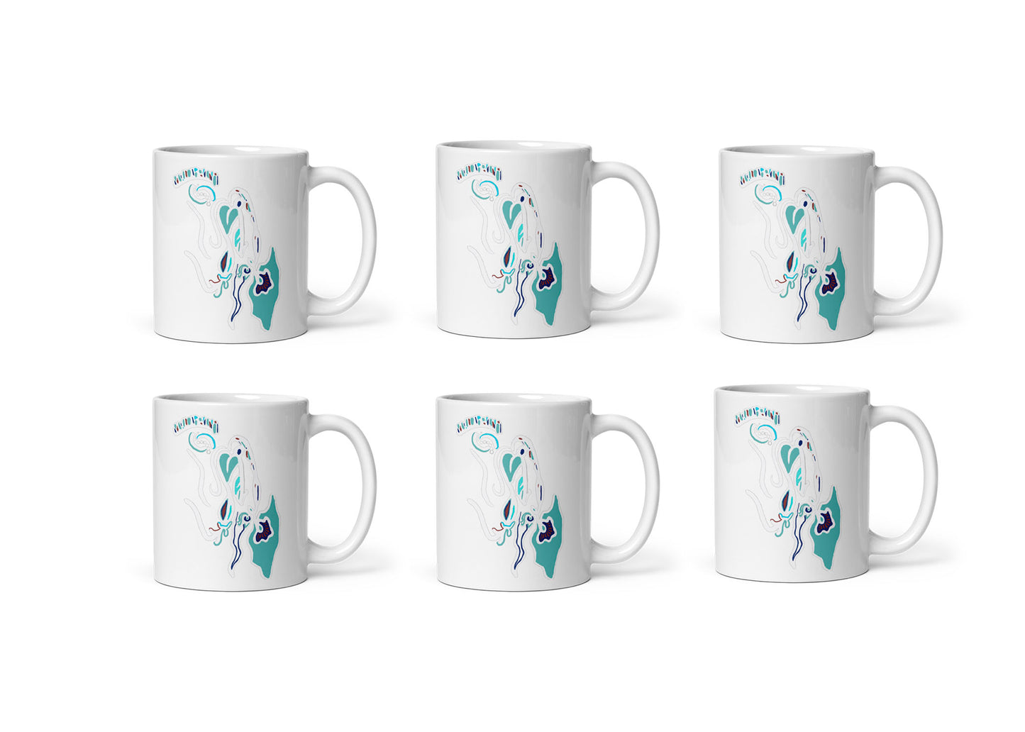 White Glossy Mug, Blue Breeze Print, Home