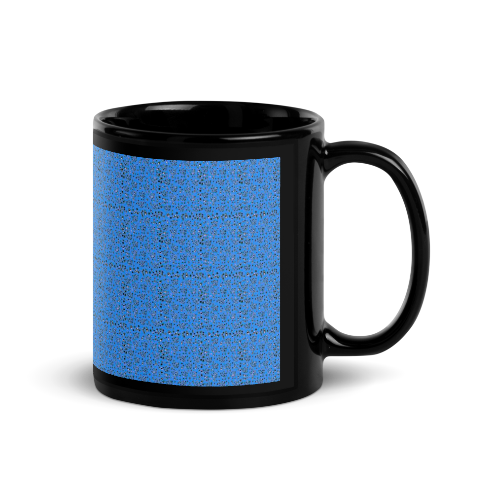 Black Glossy Mug, Blue Pattern Print, Home