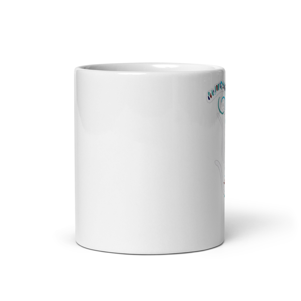 White Glossy Mug, Blue Breeze Print, Home