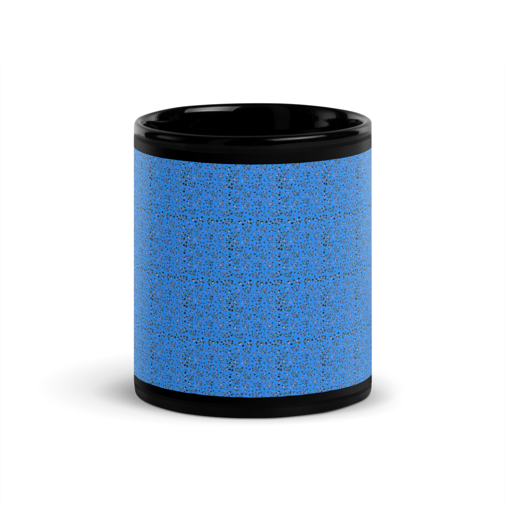 Black Glossy Mug, Blue Pattern Print, Home