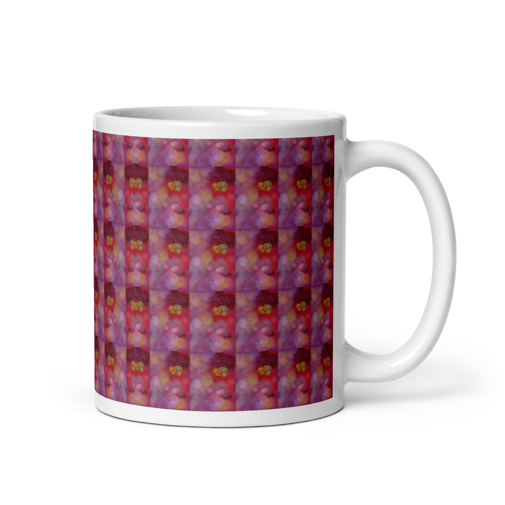 White Glossy Mug, Gaze Purple Pattern Print, Home