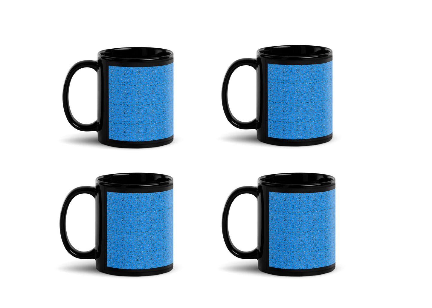Black Glossy Mug, Blue Pattern Print, Home